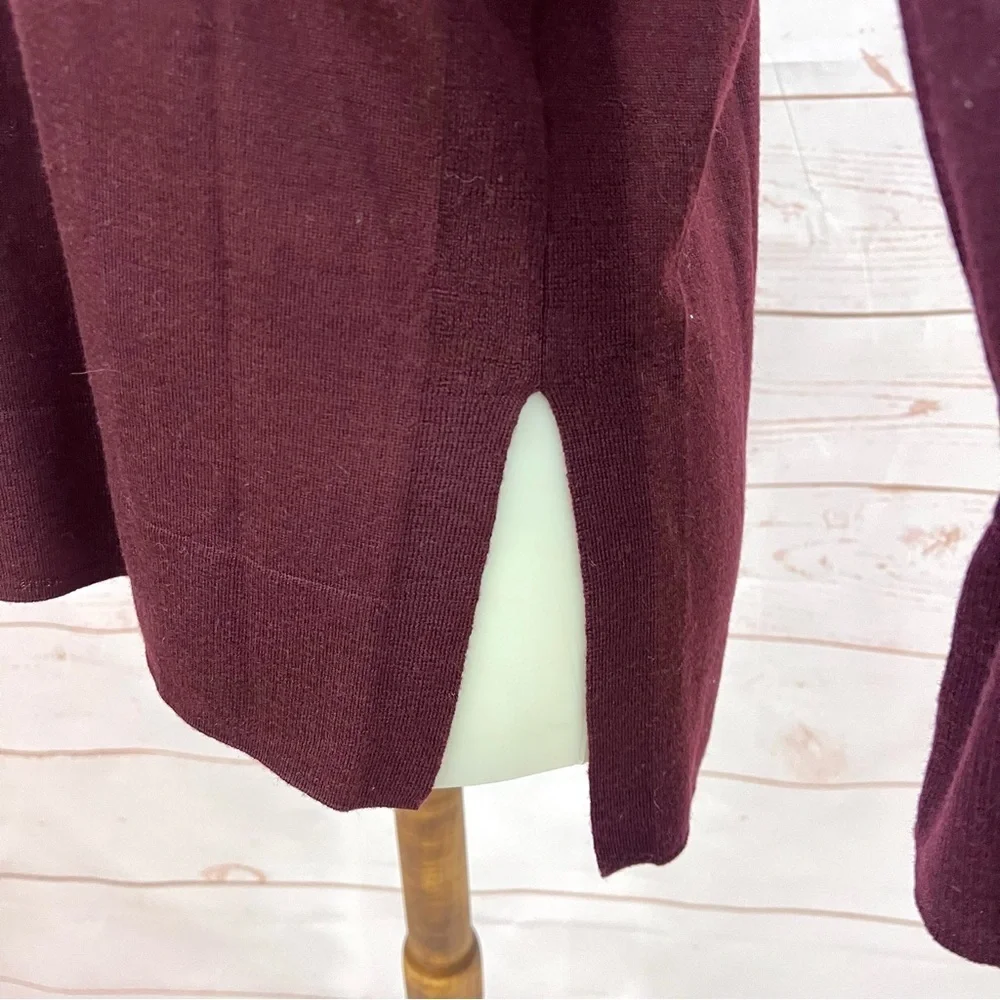 NWT J.Crew Merino Wool Burgundy V-Neck Tunic Sweater Drawstring Cuff Bell Sleeve